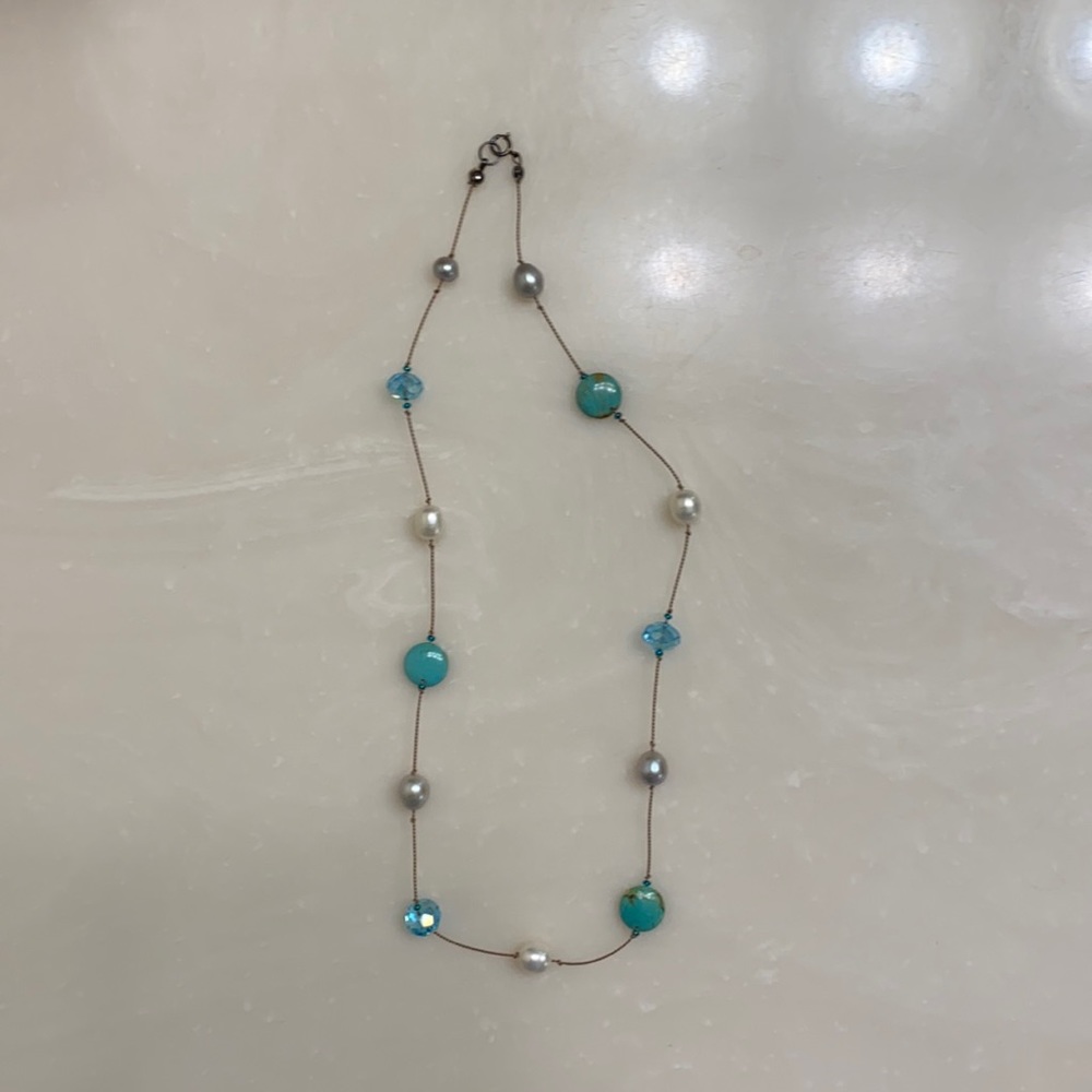 Dainty turquoise & pearl necklace